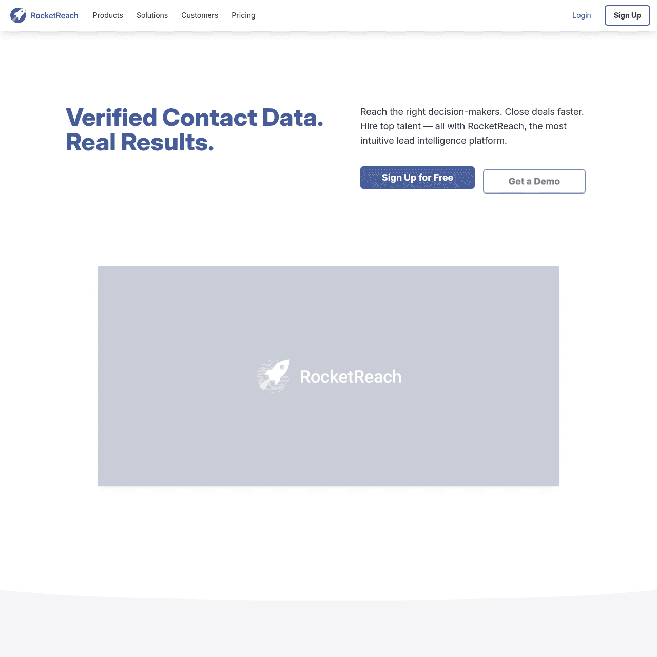 RocketReach homepage showing the contact discovery platform