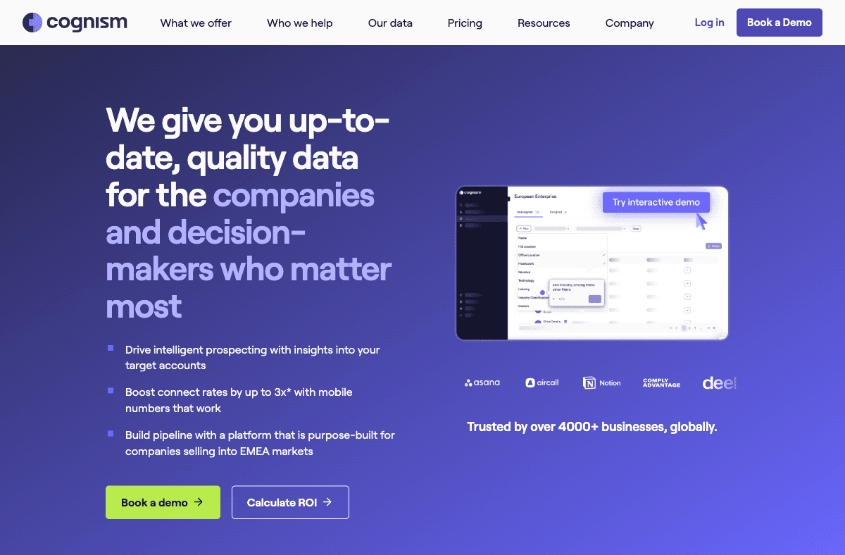 Cognism homepage showing premium sales intelligence with Diamond verified phone data