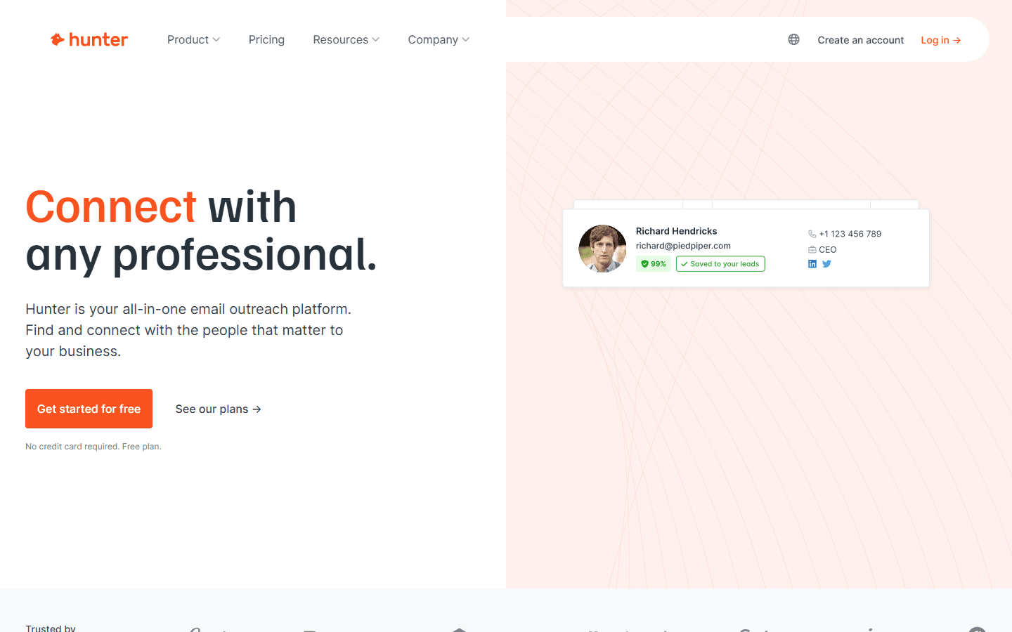 Hunter.io homepage hero