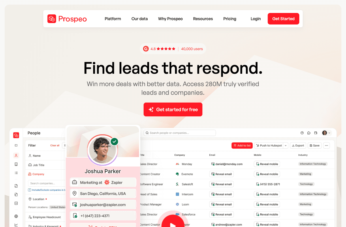 Prospeo homepage showing LinkedIn email extraction