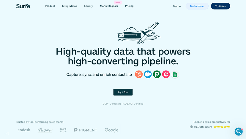 Surfe homepage